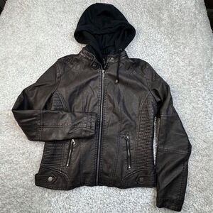 Made By Johnny Faux Leather Moto Zip Jacket Brown Black